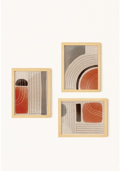 Soyut Lines Doğal Ahşap Çerçeveli 3'lü Tablo Seti fiyatları