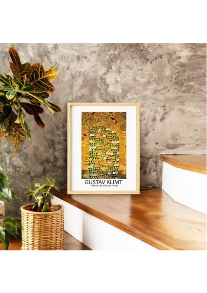 Gustav Klimt Tree Freeze Doğal Ahşap Çerçeveli Tekli Tablo Seti