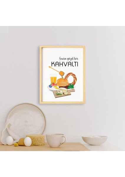 Mutfak-Kahvaltı-Breakfast Doğal Ahşap Çerçeveli Tekli Tablo Seti