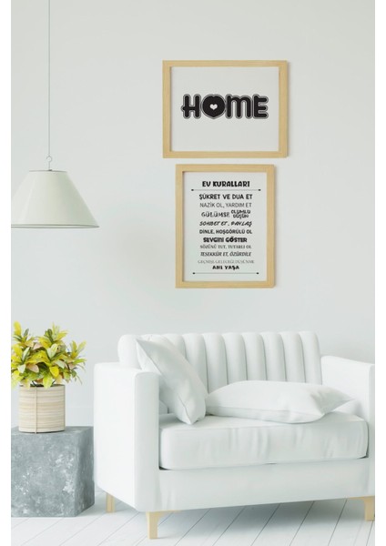 Sweet Home Doğal Ahşap Çerçeveli 2'li Tablo Seti