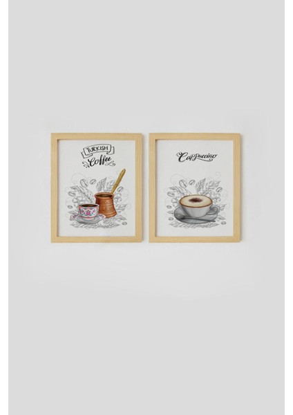 Mutfak Coffees Doğal Ahşap Çerçeveli 2'li Tablo Seti fiyatları