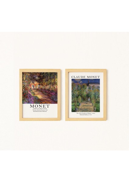 Claude Monet Garden Doğal Ahşap Çerçeveli 2'li Tablo Seti fiyatları
