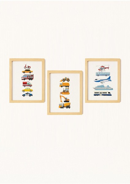 Çocuk Odası Doğal Ahşap Çerçeveli 3'lü Tablo Seti fiyatları