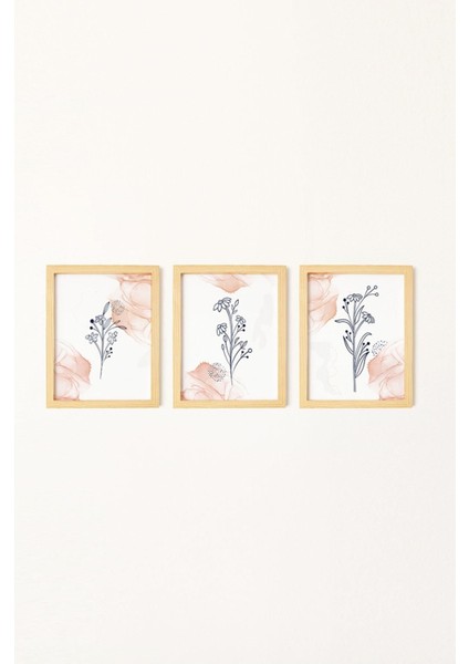 Soyut Abstract Flower Doğal Ahşap Çerçeveli 3'lü Tablo Seti fiyatları