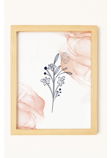 Soyut Abstract Flower Doğal Ahşap Çerçeveli 3'lü Tablo Seti modelleri