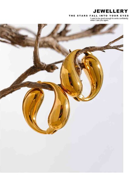 316L Gold Çelik Kararmaz Trend Küpe