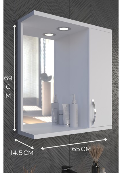 Akt Home Banyo Dolabı 65CM %100MDF Aynalı-Led Spotlu