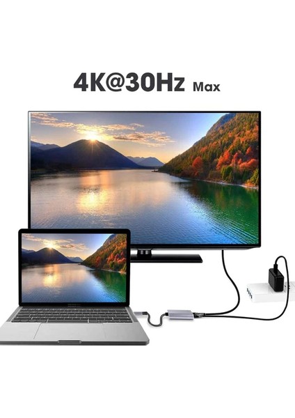 3'in 1 Type-C To HDMI 4K USB 3.0 Dönüştürücü Adaptör Macbook, Pro 2015 2016 2017 Samsung S8 S9 S10