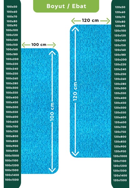 Kaydırmaz Turkuaz Karmaşık Paspas EN:100cm 100 x 1300 cm