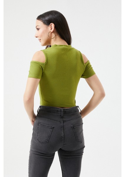 Omuz Detay Crop Bluz Yağ Yeşili indirimleri