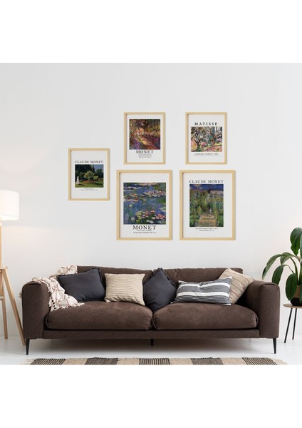 Matisse Monet Doğal Ahşap Çerçeveli Çoklu 5'li Tablo Seti
