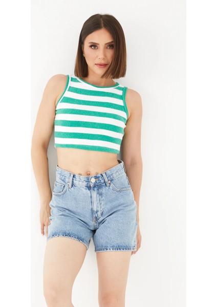 Çizgili Triko Crop Atlet
