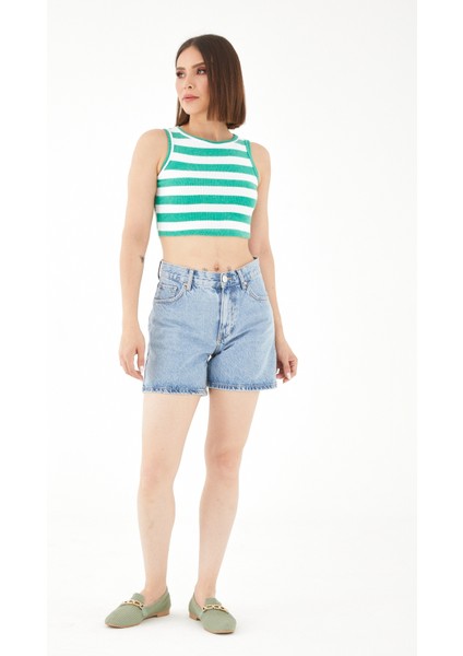 Çizgili Triko Crop Atlet modelleri