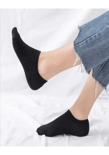 Kadın Görünmez Sneakers Kısa Bambu Dikişsiz Siyah Çorap 3 Çift