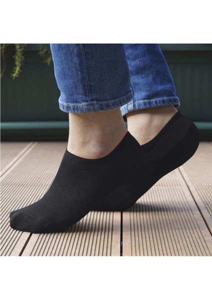 Kadın Görünmez Sneakers Kısa Bambu Dikişsiz Siyah Çorap 3 Çift