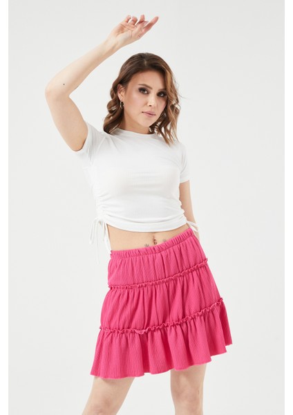 Sıfır Yaka Yanı Büzgülü Beyaz Bluz