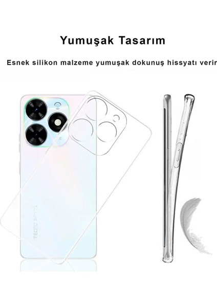 Tecno Spark 10 Pro Kılıf Şeffaf Kamera Korumalı Esnek Yumuşak Silikon