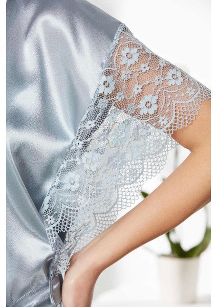 Saten Dantelli Gecelik ve Sabahlık Takımı 4438 - Mist fiyatları