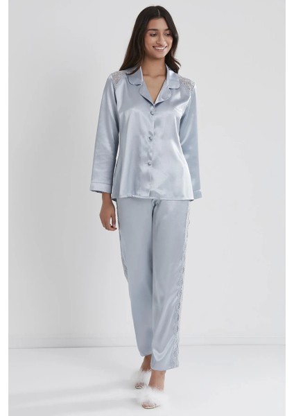 Pierre Cardin Saten Dantelli Pijama Takımı 1438 - Mist