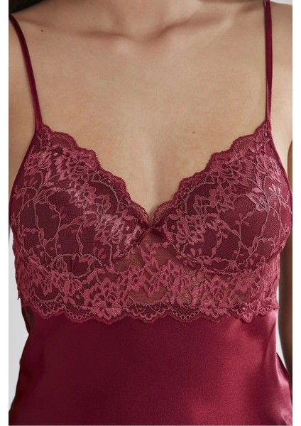 Saten Dantelli Şort Babydoll Takım 415 - Bordo fiyatları