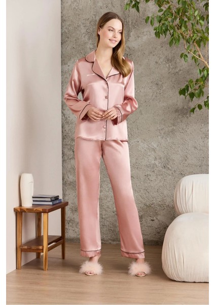 Saten Biyeli Pijama Takımı 1200 - Brandy