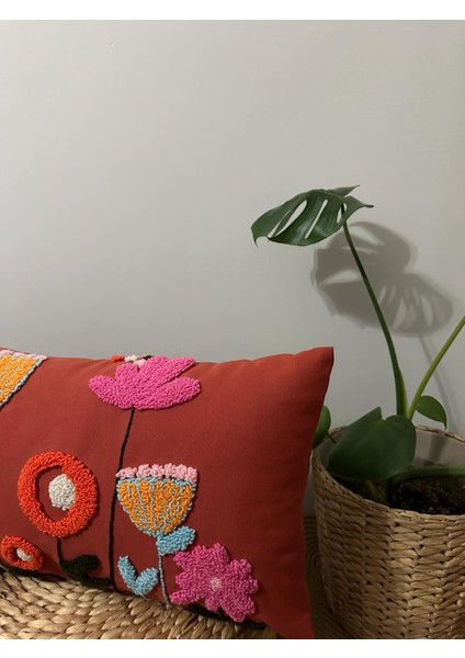 Punchhatolyesii Renkli Çicekişlemesi Dallı El Yapımı Kırlentkılıfı 30X50 Kiremit Rengi fiyatları