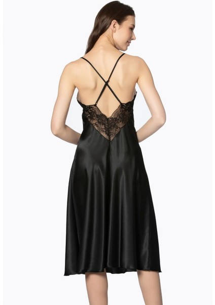 Saten Dantelli Gecelik ve Sabahlık Takımı 4370 - Siyah fırsatları