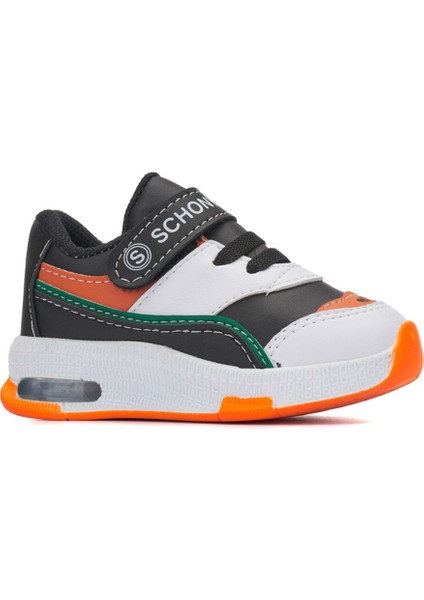 Schony Kıds Çocuk Ayakkabı Beyaz Siyah Yumuşak Dikişli Kaydırmaz Taban Cırtlı Kids Sneakers