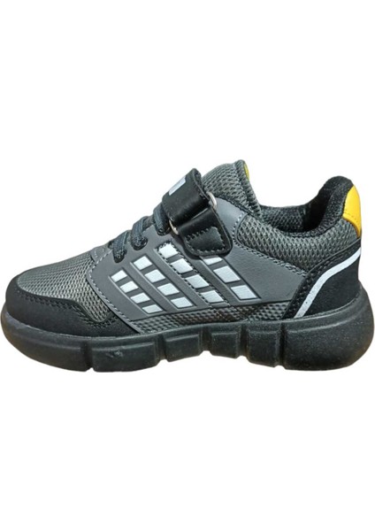 Gri Siyah Unisex Kids Sneaker Esnek Rahat Kalıp Çocuk Spor Ayakkabı Tam Kalıp Günlük Ayakkabı