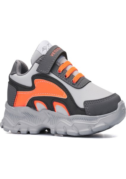 Rahat Çocuk Spor Ayakkabı Sneaker Cilt Filet Siyah/gri/turuncu