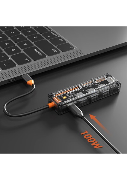 5in1 Type-C To Usb3.0 + Usb2.0 + Type-C Pd 100W + HDMI + Ethernet Çoğaltıcı Transparan Hub
