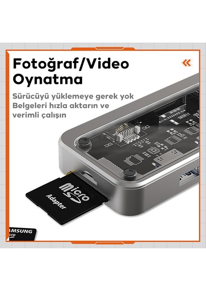 SW1V-PRO Type-C To Usb3.0 3ADET+ 3.5mm+ Hdmı+ Vga+ Sd + Tf + Ethernet Çoğaltıcı Transparan Hub