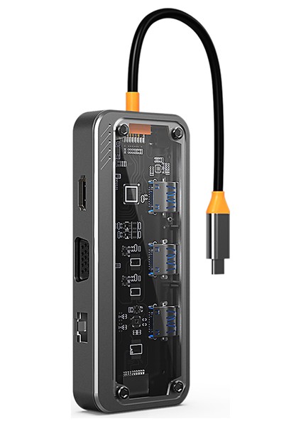 10IN1 Type-C To Usb3.0 + Usb2.0 *2 + Type-C Pd + 3.5mm + HDMI + VGA + Sd + Tf + Ethernet Çoğalt