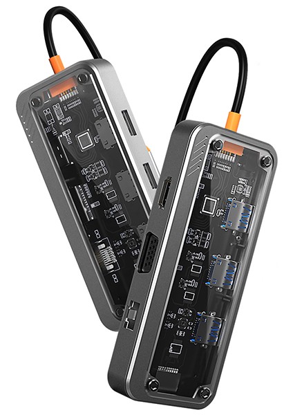 10IN1 Type-C To Usb3.0 + Usb2.0 *2 + Type-C Pd + 3.5mm + HDMI + VGA + Sd + Tf + Ethernet Çoğalt