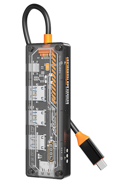 5in1 Type-C To Usb3.0 *4 + Type-C Çoğaltıcı Transparan Hub