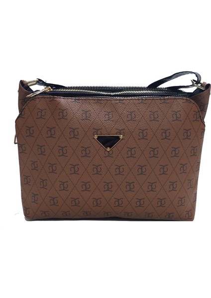 Kadın Orijinal Desenli Çapraz Askılı Üç Bölmeli Omuz Çantası-Suni Vegan Deri indirimleri