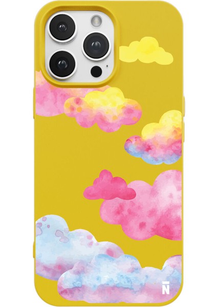 iPhone 13 Pro Colorful Clouds Tasarımlı Sarı Renkli Silikon Telefon Kılıfı