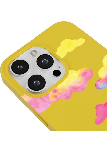 iPhone 13 Pro Colorful Clouds Tasarımlı Sarı Renkli Silikon Telefon Kılıfı modelleri