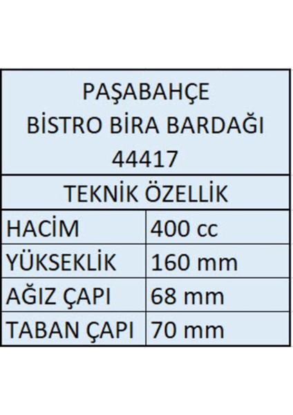 Paşabahçe 44417 Bistro Bira Bardağı 12 Adet