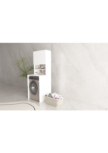 Üst Dolaplı-Kapaklı Çok Amaçlı Çamaşır Makinesi -Banyo Dolabı