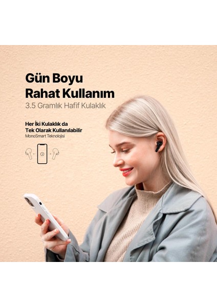 Dokunmatik Suya Dayanıklı Uzun Şarj Bluetooth 5.3 Bluetooth Kulaklık 60MS Gecikme Derin Bas