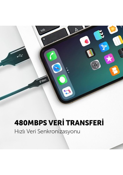Super Şarj Örgü Tasarım 2mt Iphone Şarj Kablo Iphone 11 12 13 14 Pro Max Şarj Kablosu 480MBPS