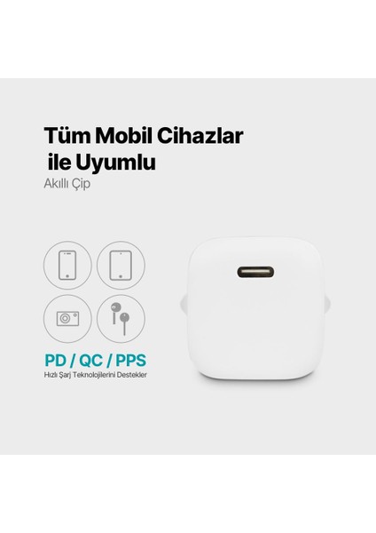 Süper Şarj Akım Korumalı Pd/qc Pd Girişli 20W Şarj Başlığı Iphone 15 Pro Max Şarj Başlığı