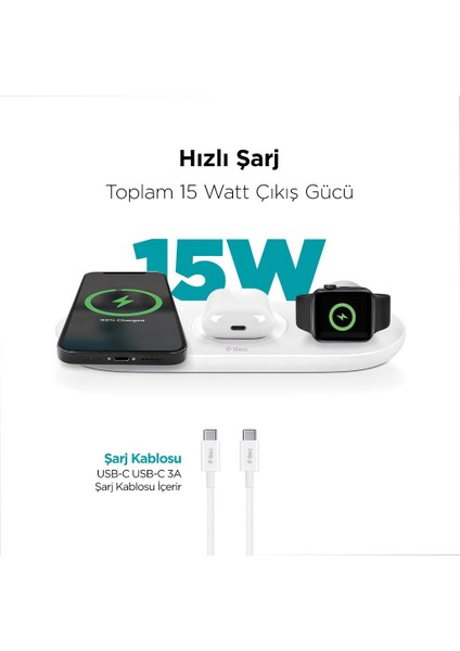 LED Aydınlatmalı 4in1 Kulaklık Apple Watch Iphone Şarj Standı Magsafe Uyum Masaüstü Şarj Standı