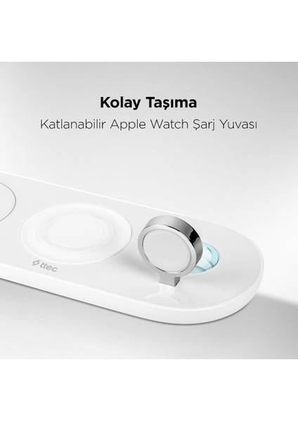 LED Aydınlatmalı 4in1 Kulaklık Apple Watch Iphone Şarj Standı Magsafe Uyum Masaüstü Şarj Standı