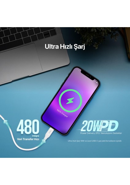 Super Şarj 1.5mt 20W Iphone Şarj Kablo Iphone 11 12 13 14 Pro Max Şarj Kablosu 480MBPS Power Delivery