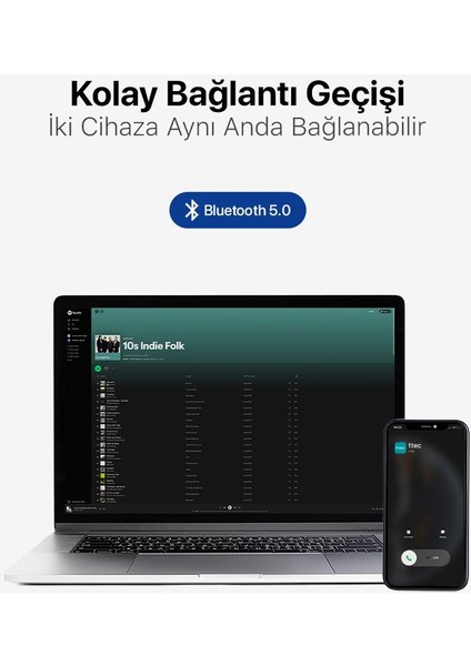 Ayarlanabilir Katlanabilir Çift Cihaz Destekli Uzun Şarj Süreli Kafaüstü Bluetooth Kulaklık