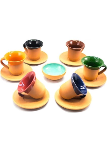 Renkli Toprak Fincan Seti 6lı Set