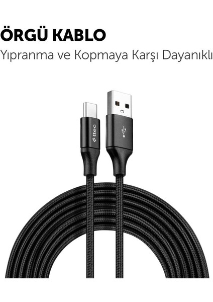 3 Metre Süper Hızlı Örgülü USB To Type C Şarj ve Data Kablosu, Kopmaz Ekstra Dayanıklı Kablo