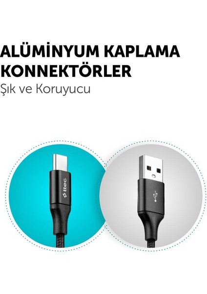 3 Metre Süper Hızlı Örgülü USB To Type C Şarj ve Data Kablosu, Kopmaz Ekstra Dayanıklı Kablo